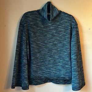 FREE PEOPLE SWEATER SUNNY DAYS OVERBOARD MARLED FUNNEL NECK BOXY BOHO XS BLUE